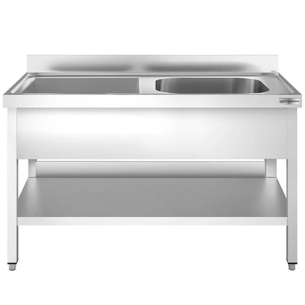 GGM Gastro Stainless Steel Commercial Sink Unit PREMIUM - 1600x600mm - with Single Bowl Right-hand - with Undershelf
