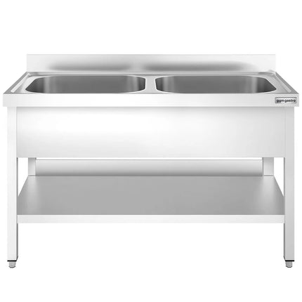 GGM Gastro Stainless Steel Commercial Sink Unit PREMIUM - 1600x600mm - with Undershelf & Double Bowl - with Upstand