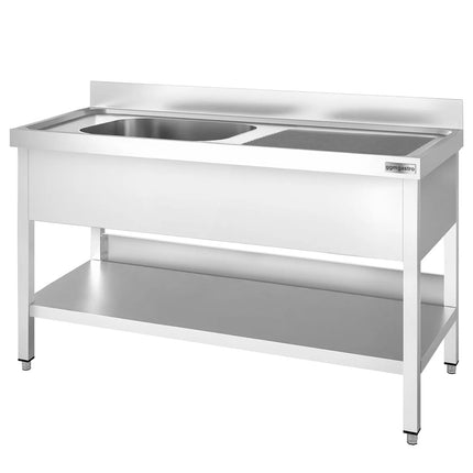 GGM Gastro Stainless Steel Commercial Sink Unit PREMIUM - 1600x600mm - with Single Bowl Left-hand - with Undershelf