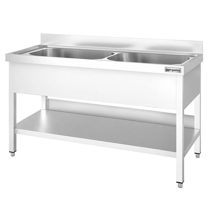 GGM Gastro Stainless Steel Commercial Sink Unit PREMIUM - 1600x600mm - with Undershelf & Double Bowl - with Upstand