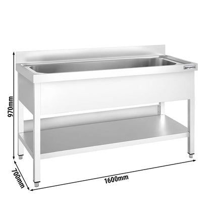 GGM Gastro Stainless Steel Commercial Sink Unit PREMIUM - 1600x700mm - with Undershelf & Single Bowl - with Upstand