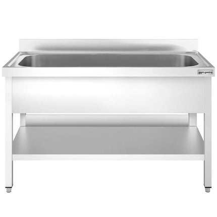 GGM Gastro Stainless Steel Commercial Sink Unit PREMIUM - 1600x700mm - with Undershelf & Single Bowl - with Upstand