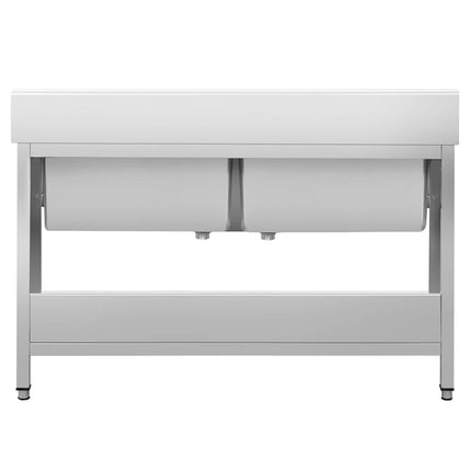 GGM Gastro Stainless Steel Commercial Sink Unit PREMIUM - 1600x700mm - with Undershelf & Double Bowl - with Upstand