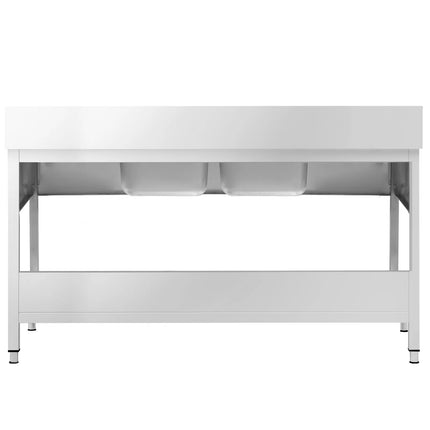 GGM Gastro Stainless Steel Commercial Sink Unit PREMIUM - 1800x700mm - with Double Bowl Centre - with Undershelf - with Upstand
