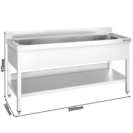 GGM Gastro Stainless Steel Commercial Sink Unit PREMIUM - 2000x700mm - with Undershelf & Single Bowl - with Upstand
