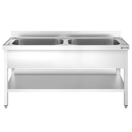GGM Gastro Stainless Steel Commercial Sink Unit PREMIUM - 2000x700mm - with Undershelf & Double Bowl - with Upstand