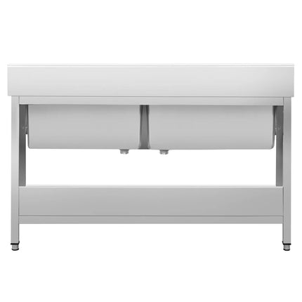 GGM Gastro Stainless Steel Commercial Sink Unit PREMIUM - 2000x700mm - with Undershelf & Double Bowl - with Upstand