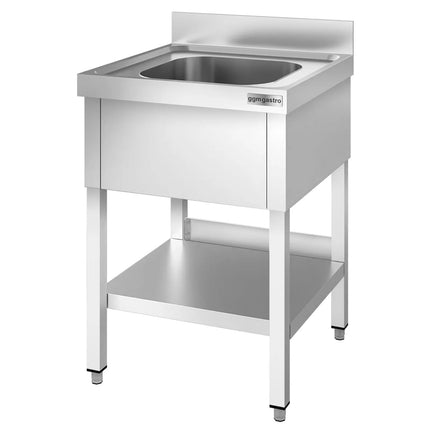 GGM Gastro Stainless Steel Commercial Sink Unit PREMIUM - 600x600mm - with Single Bowl Centre - with Undershelf - with Upstand