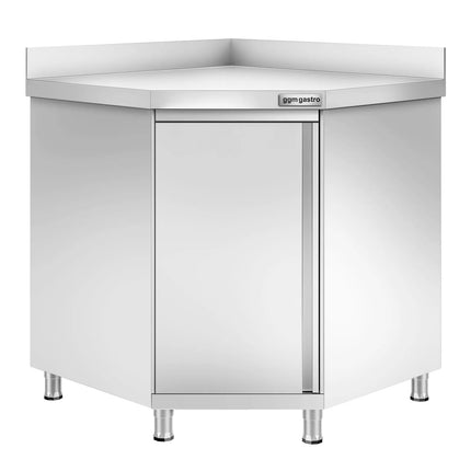 GGM Gastro Stainless Steel Corner Floor Cupboard PREMIUM - 1000x1000mm - with Hinged Doors & Upstand