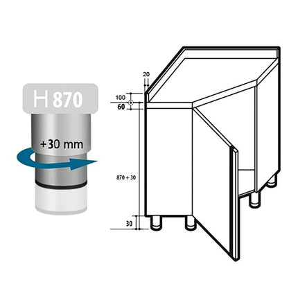 GGM Gastro Stainless Steel Corner Floor Cupboard PREMIUM - 1000x1000mm - with Hinged Doors & Upstand