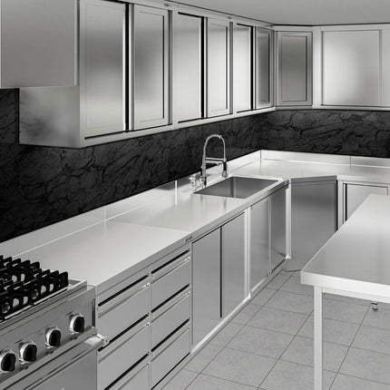 GGM Gastro Stainless Steel Corner Floor Cupboard PREMIUM - 1000x1000mm - with Hinged Doors & Upstand