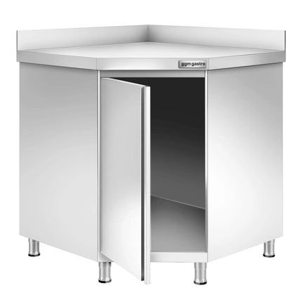 GGM Gastro Stainless Steel Corner Floor Cupboard PREMIUM - 1000x1000mm - with Hinged Doors & Upstand