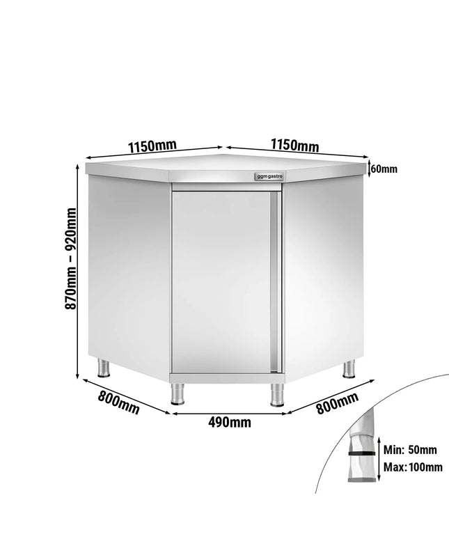 GGM Gastro Stainless Steel Corner Floor Cupboard PREMIUM - 1150x1150mm