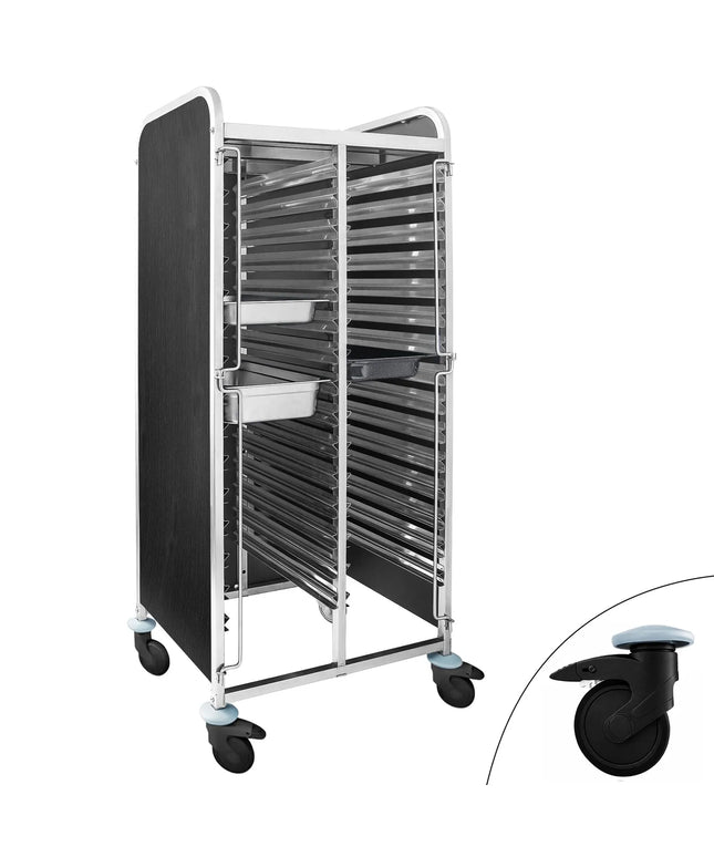 GGM Gastro Stainless Steel Double Gastronorm Racking Trolley - 30-Level - for 30 x GN 1/1 Trays - with low-noise braked castors