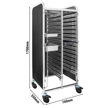 GGM Gastro Stainless Steel Double Gastronorm Racking Trolley - 30-Level - for 30 x GN 1/1 Trays - with low-noise braked castors