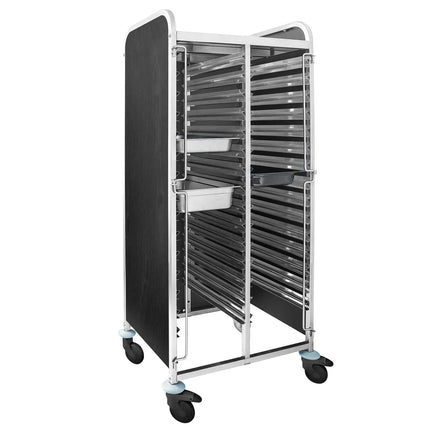 GGM Gastro Stainless Steel Double Gastronorm Racking Trolley - 30-Level - for 30 x GN 1/1 Trays - with low-noise braked castors