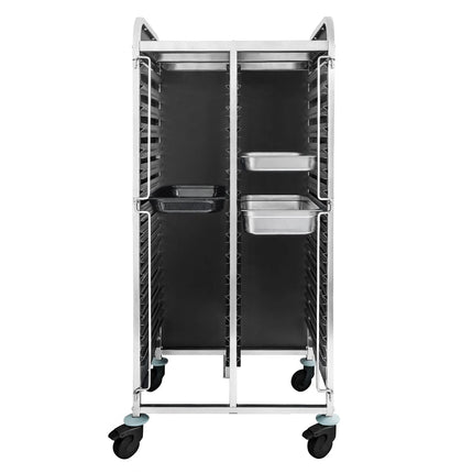 GGM Gastro Stainless Steel Double Gastronorm Racking Trolley - 30-Level - for 30 x GN 1/1 Trays - with low-noise braked castors