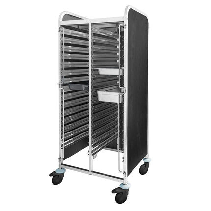GGM Gastro Stainless Steel Double Gastronorm Racking Trolley - 30-Level - for 30 x GN 1/1 Trays - with low-noise braked castors