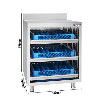 GGM Gastro Stainless Steel Floor Cupboard - 647x600mm - with 3 Drawers & Upstand