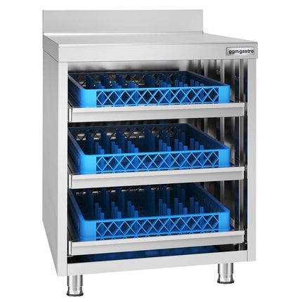 GGM Gastro Stainless Steel Floor Cupboard - 647x600mm - with 3 Drawers & Upstand