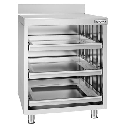 GGM Gastro Stainless Steel Floor Cupboard - 647x600mm - with 3 Drawers & Upstand