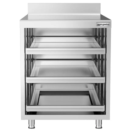 GGM Gastro Stainless Steel Floor Cupboard - 647x600mm - with 3 Drawers & Upstand