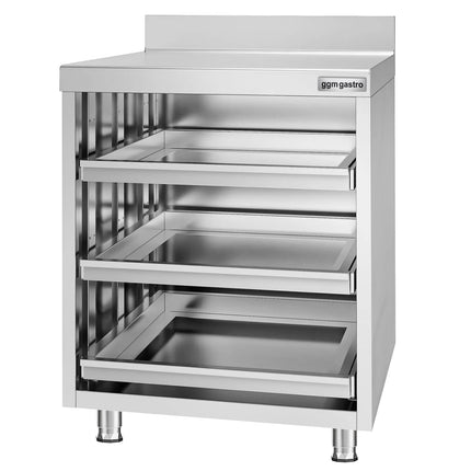 GGM Gastro Stainless Steel Floor Cupboard - 647x600mm - with 3 Drawers & Upstand