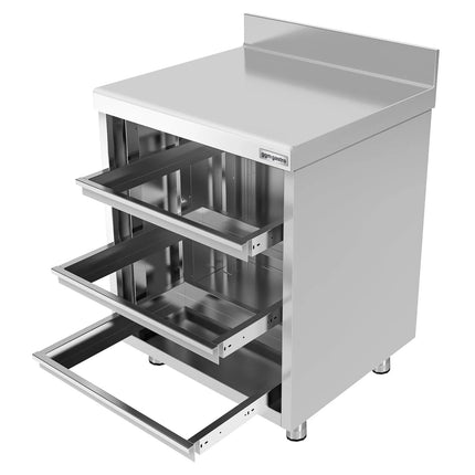 GGM Gastro Stainless Steel Floor Cupboard - 647x600mm - with 3 Drawers & Upstand