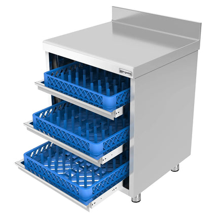 GGM Gastro Stainless Steel Floor Cupboard - 647x600mm - with 3 Drawers & Upstand