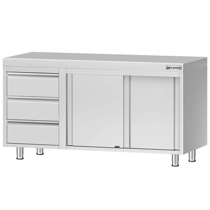 GGM Gastro Stainless Steel Floor Cupboard ECO - 1400x600mm - with 3 Drawers left