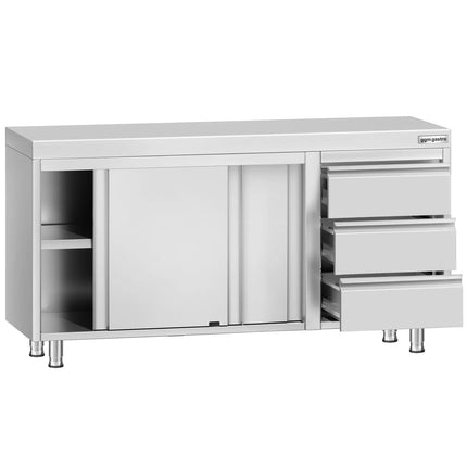 GGM Gastro Stainless Steel Floor Cupboard ECO - 1400x600mm - with Sliding Doors - with 3 Drawers right
