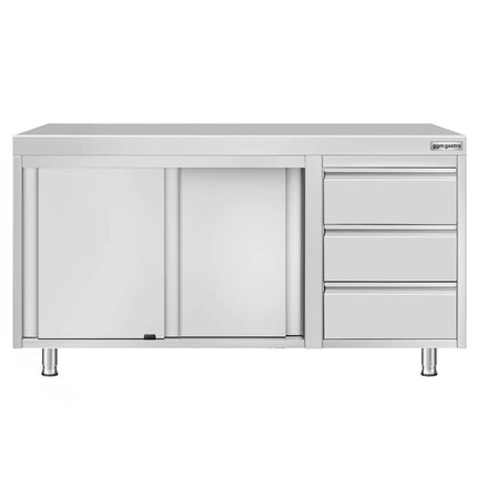 GGM Gastro Stainless Steel Floor Cupboard ECO - 1400x600mm - with Sliding Doors - with 3 Drawers right