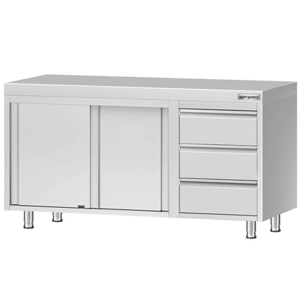 GGM Gastro Stainless Steel Floor Cupboard ECO - 1400x700mm - with Sliding Doors with 3 Drawers right