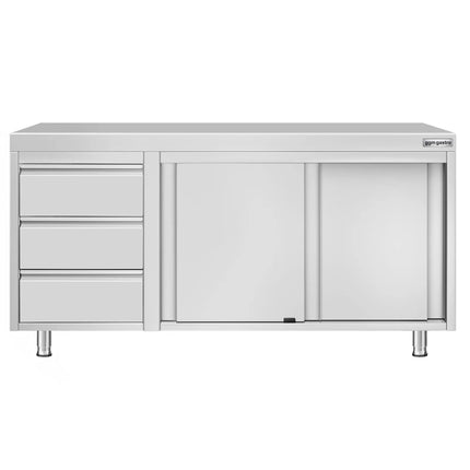 GGM Gastro Stainless Steel Floor Cupboard ECO - 1600x600mm - with 3 Drawers left & Sliding Doors