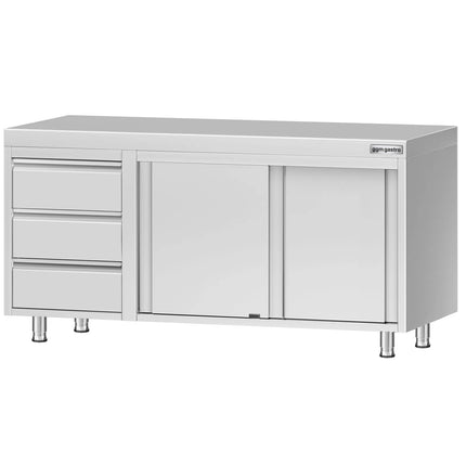 GGM Gastro Stainless Steel Floor Cupboard ECO - 1600x600mm - with 3 Drawers left & Sliding Doors