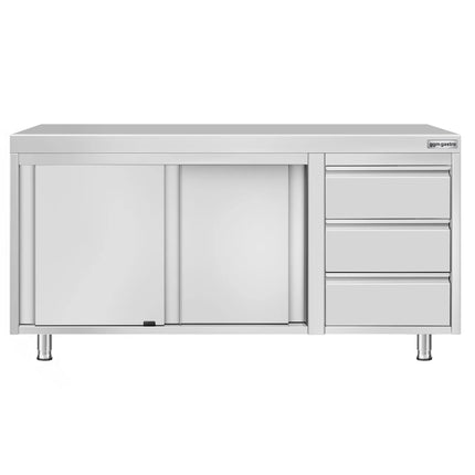 GGM Gastro Stainless Steel Floor Cupboard ECO - 1600x700mm - with 3 Drawers right & Sliding Doors