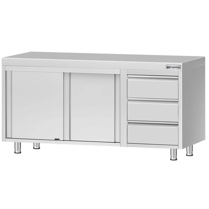 GGM Gastro Stainless Steel Floor Cupboard ECO - 1600x700mm - with 3 Drawers right & Sliding Doors