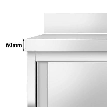 GGM Gastro Stainless Steel Floor Cupboard ECO - 1800x600mm - with Sliding Doors with 3 Drawers right & Upstand