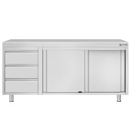 GGM Gastro Stainless Steel Floor Cupboard ECO - 1800x700mm - with Sliding Doors - with 3 Drawers left