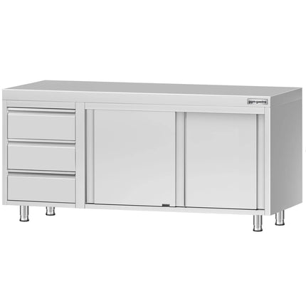 GGM Gastro Stainless Steel Floor Cupboard ECO - 1800x700mm - with Sliding Doors - with 3 Drawers left