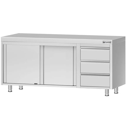 GGM Gastro Stainless Steel Floor Cupboard ECO - 1800x700mm - with Sliding Doors - with 3 Drawers right