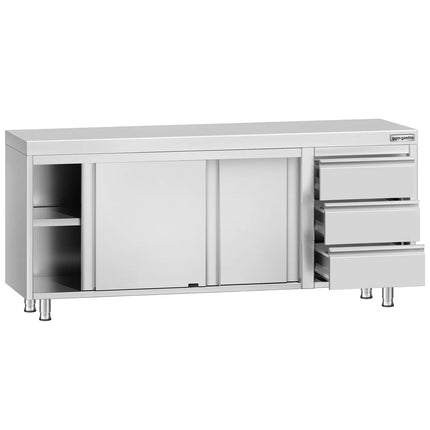 GGM Gastro Stainless Steel Floor Cupboard ECO - 2000x600mm - with Sliding Doors - with 3 Drawers right