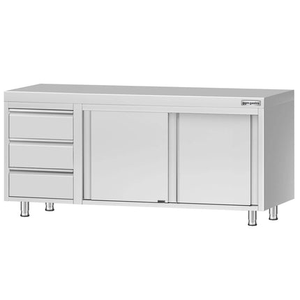 GGM Gastro Stainless Steel Floor Cupboard ECO - 2000x600mm - with Sliding Doors - with 3 Drawers left