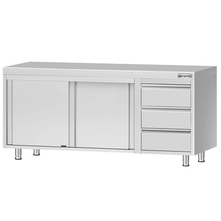 GGM Gastro Stainless Steel Floor Cupboard ECO - 2000x600mm - with Sliding Doors - with 3 Drawers right
