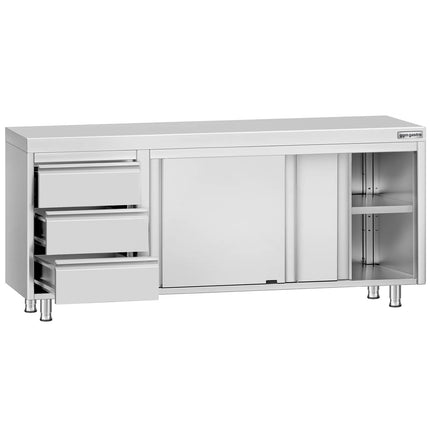 GGM Gastro Stainless Steel Floor Cupboard ECO - 2000x700mm - with Sliding Doors - with 3 Drawers left