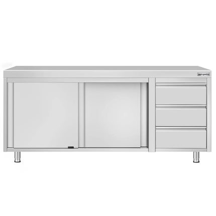 GGM Gastro Stainless Steel Floor Cupboard ECO - 2000x700mm - with Sliding Doors - with 3 Drawers right