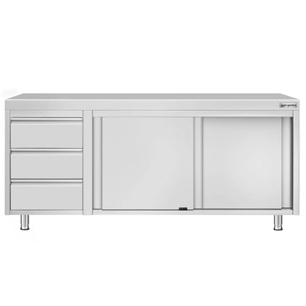 GGM Gastro Stainless Steel Floor Cupboard ECO - 2000x700mm - with Sliding Doors - with 3 Drawers left