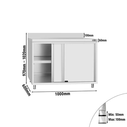 GGM Gastro Stainless Steel Floor Cupboard ECO Flex ECO - 1000x600mm - with Sliding Doors & Upstand