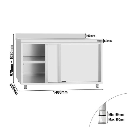GGM Gastro Stainless Steel Floor Cupboard ECO Flex ECO - 1400x600mm - with Sliding Doors & Upstand