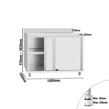 GGM Gastro Stainless Steel Floor Cupboard Flex ECO - 1000x700mm - with Sliding Doors & Upstand